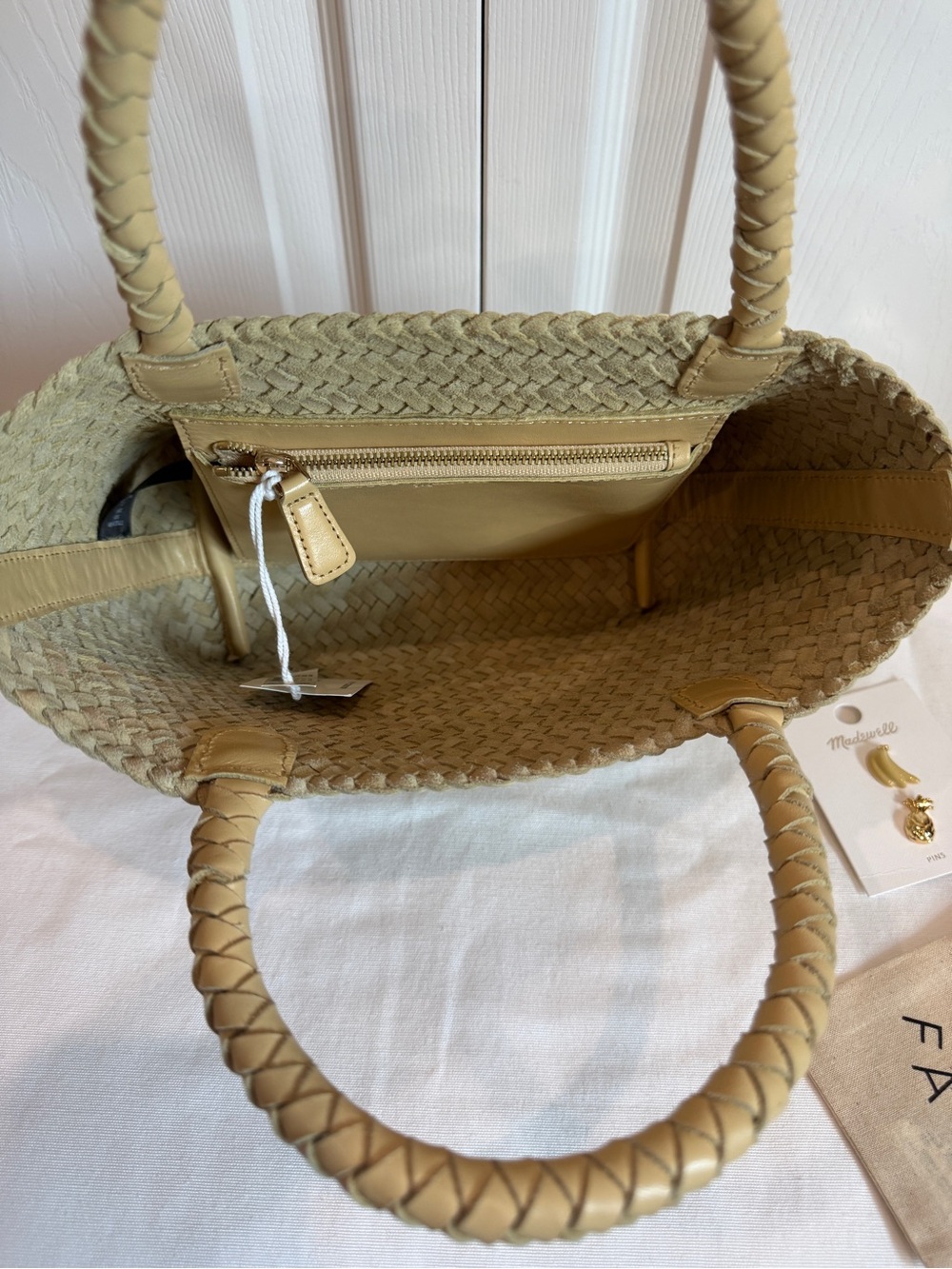 Madewell Woven Mini Leather Tote Bag and Bag Pins - Picture 6 of 8